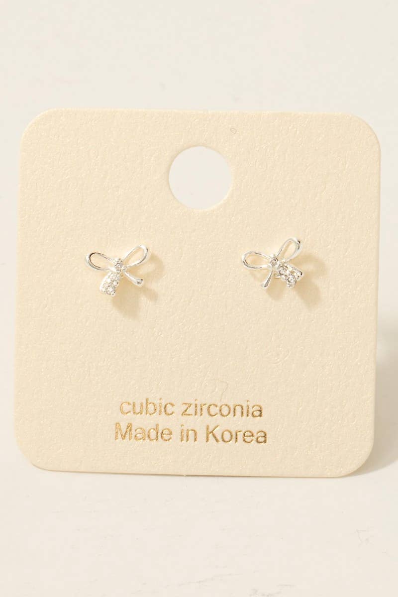 Gold Dipped Mini Cz Bow Stud Earrings - Blackbird Boutique