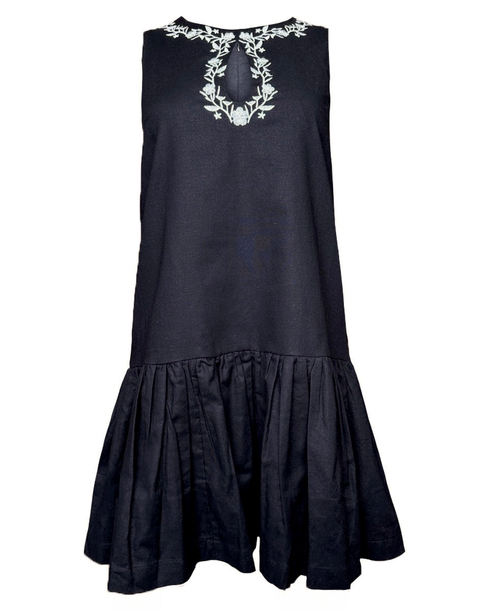 Embroidered Keyhole Flare Dress in Black/Cream - Blackbird Boutique
