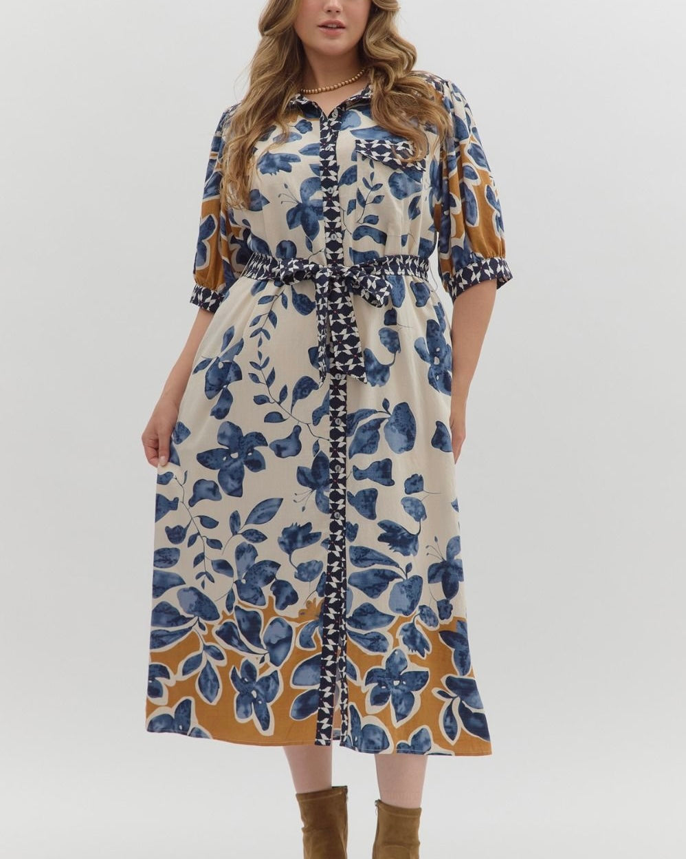 Botanical Print Midi Shirt Dress
