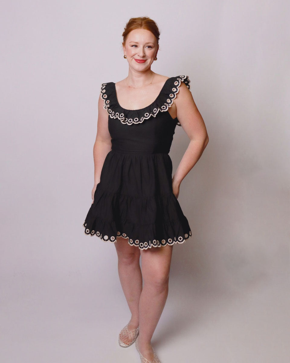 Lilly Scallop Embroidered Ruffle Sleeveless Tiered Mini Dress