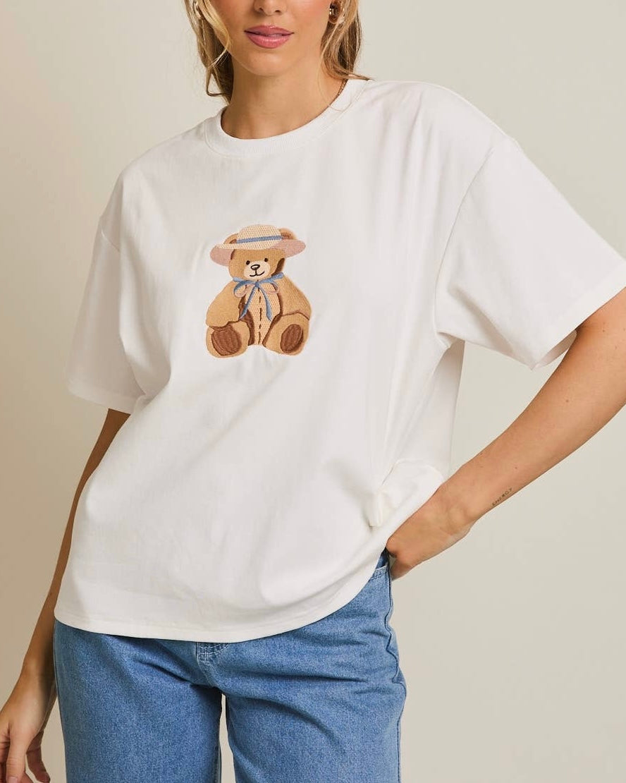 Teddy Embroidered T-Shirt - Blackbird Boutique