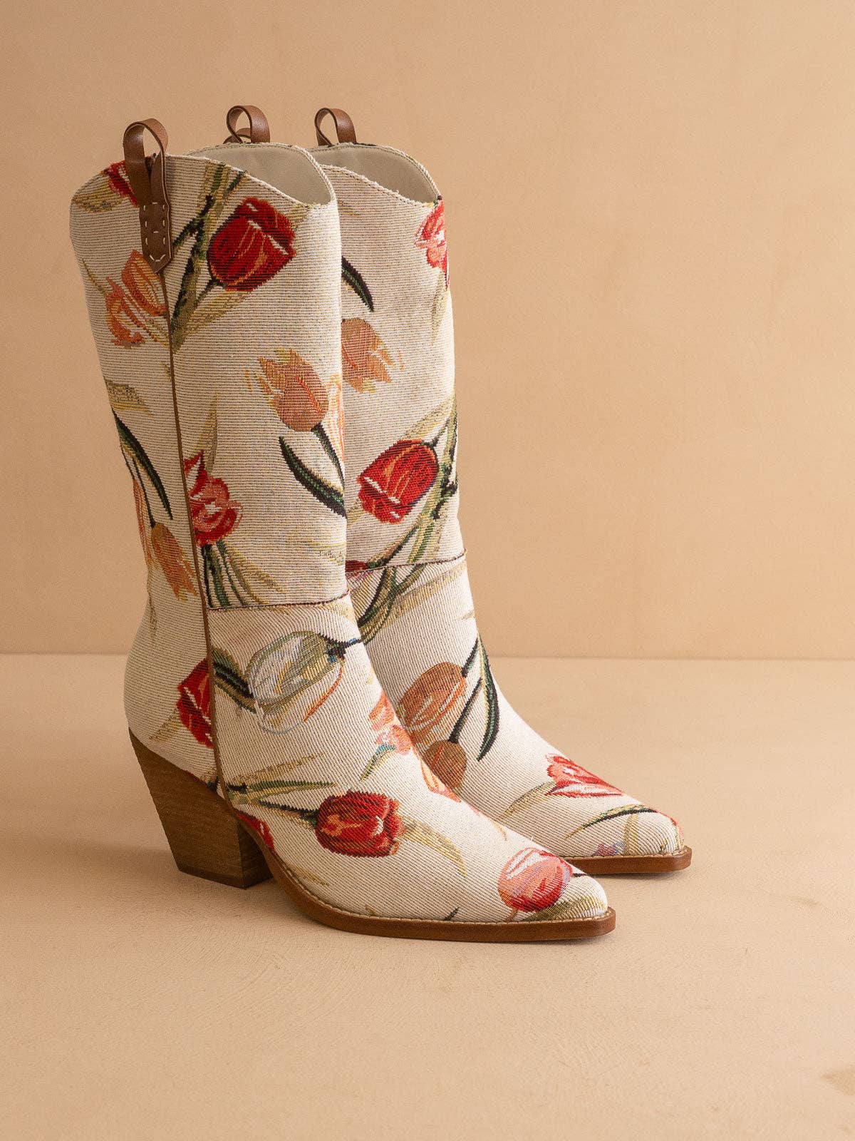 The Tesha | Beige Tulip Floral Cowboy Boot - Blackbird Boutique