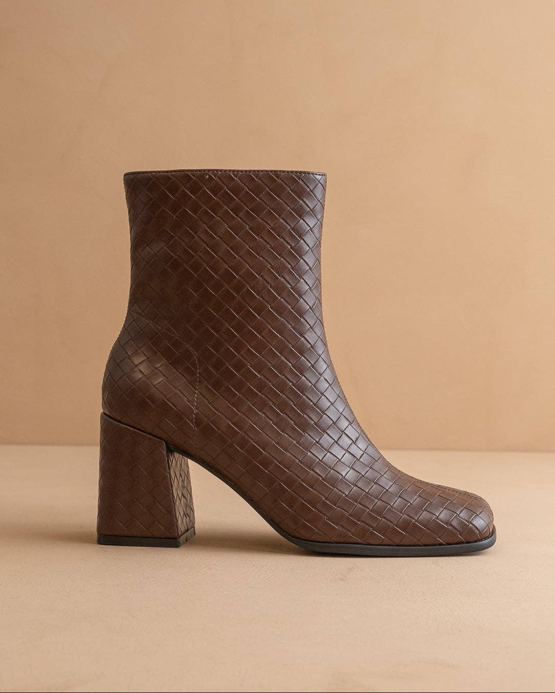 The Demi | Coffee Woven Block Heel Ankle Boot - Blackbird Boutique