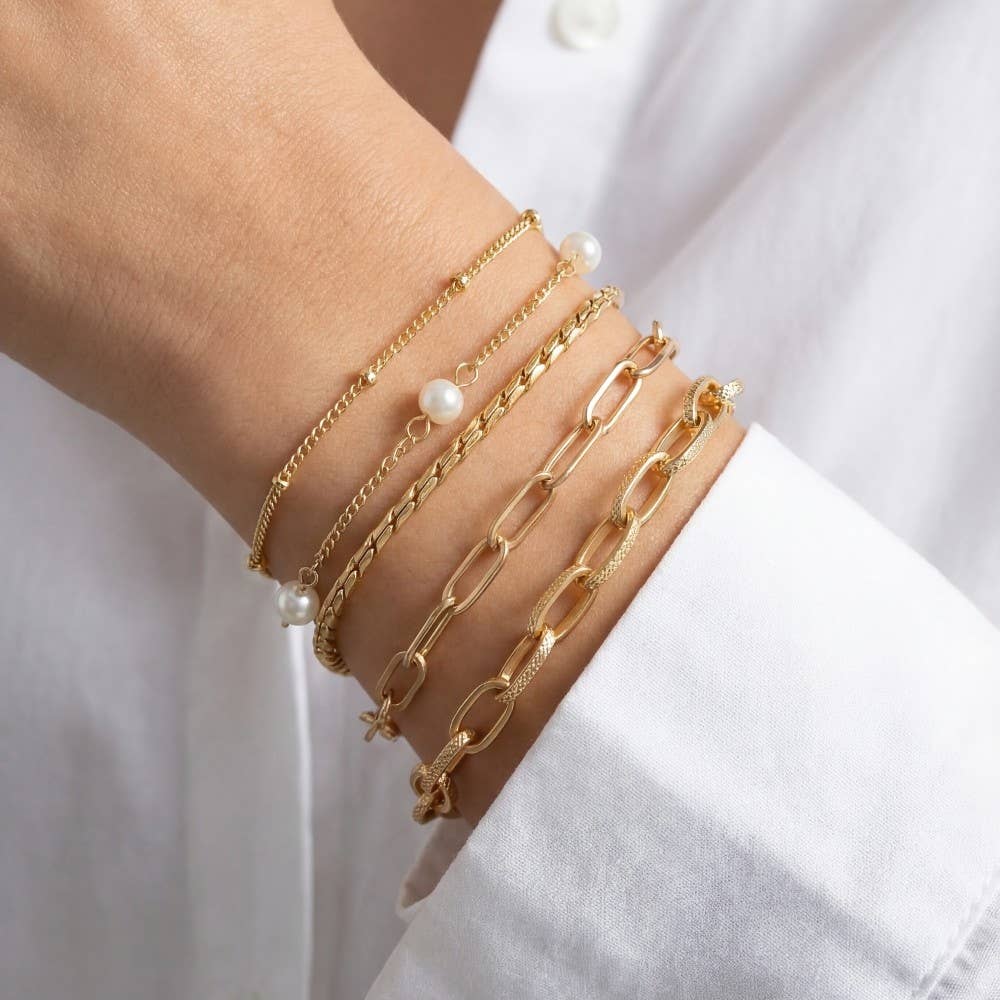 Mixed Metallic Chains Bracelet Set - Blackbird Boutique