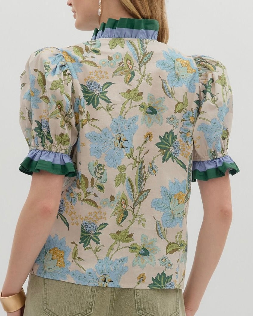 Floral Print Puff Sleeve Top - Blackbird Boutique