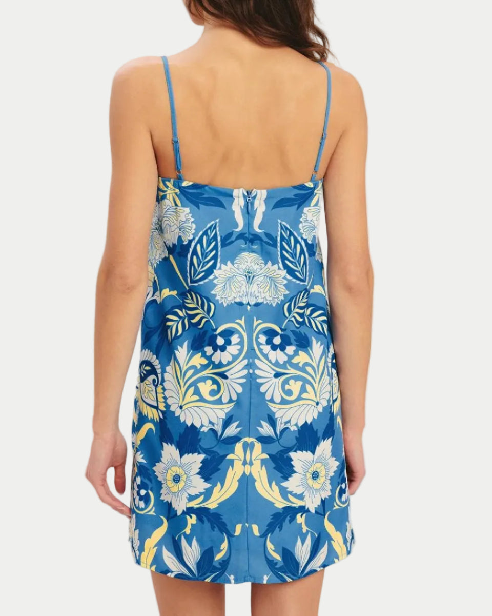 Blue Floral Mini Dress - Back View -Blackbird Boutique