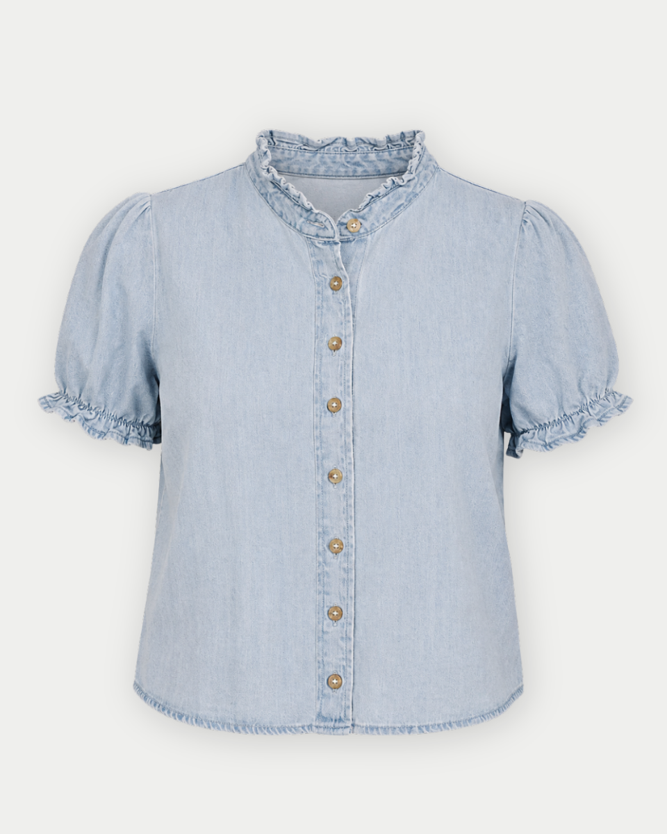 Cindy Puff Sleeve Button Up Denim Top