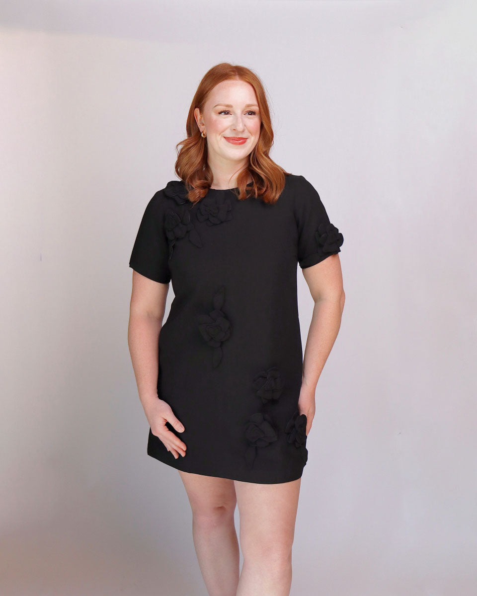 Elegant 3D Floral Applique Shift Mini Dress