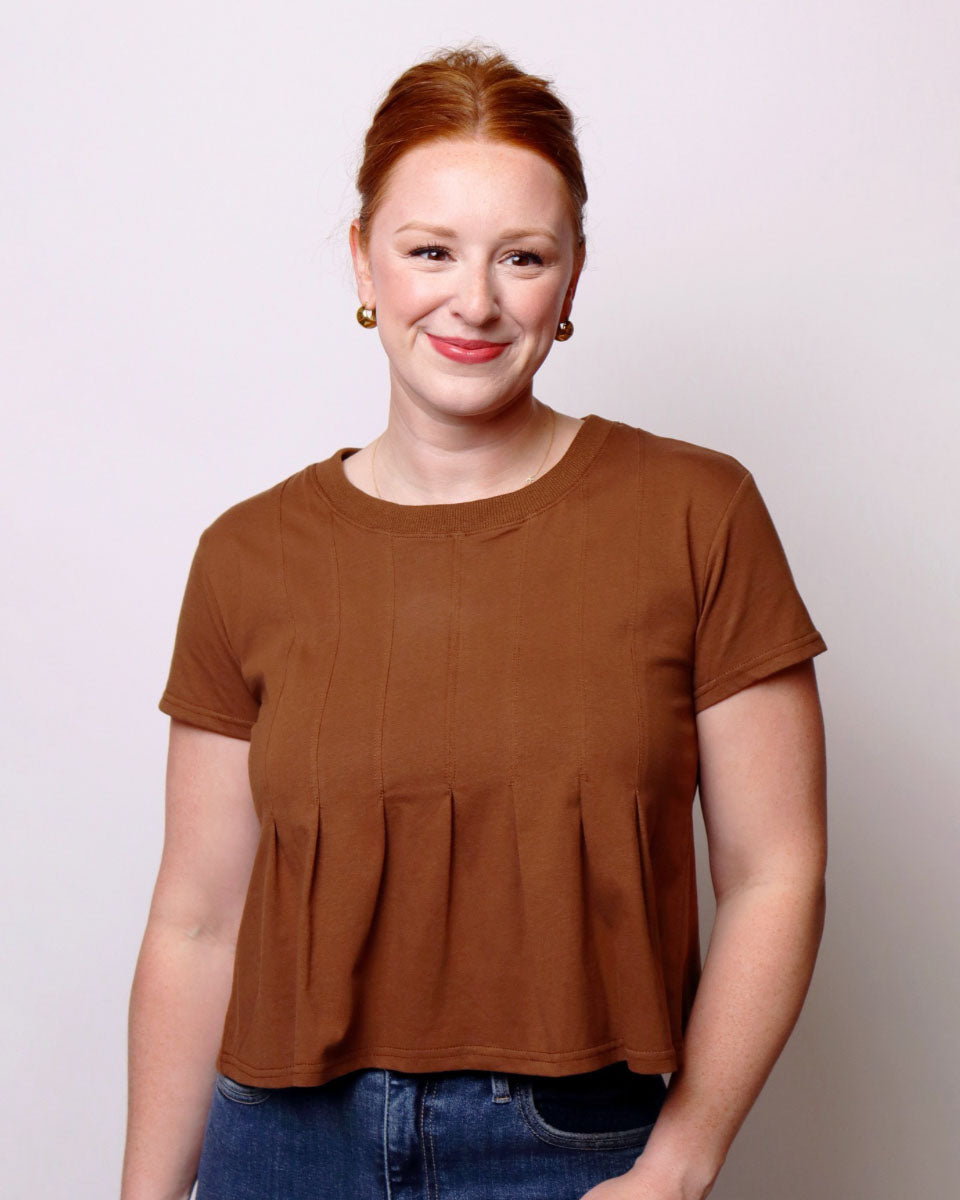 Lila Pleated Swing Tee Top In Brown