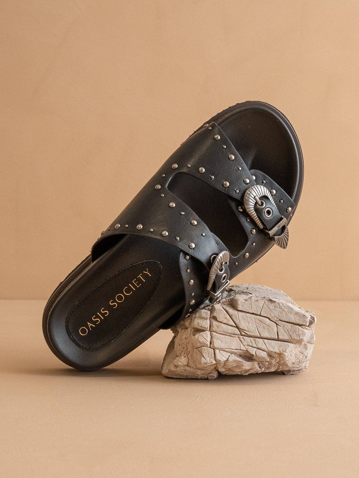 The Effie | Black Double Western Buckle Slides