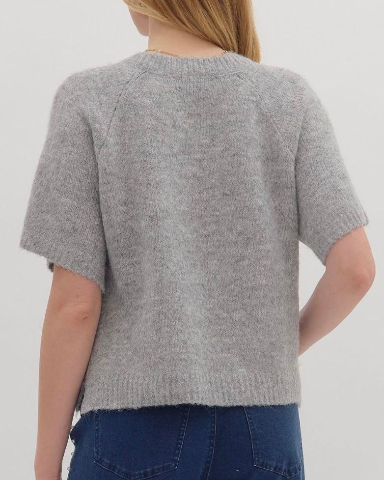 Super Soft Short Sleeve Sweater with Pearl Accents - Blackbird Boutique