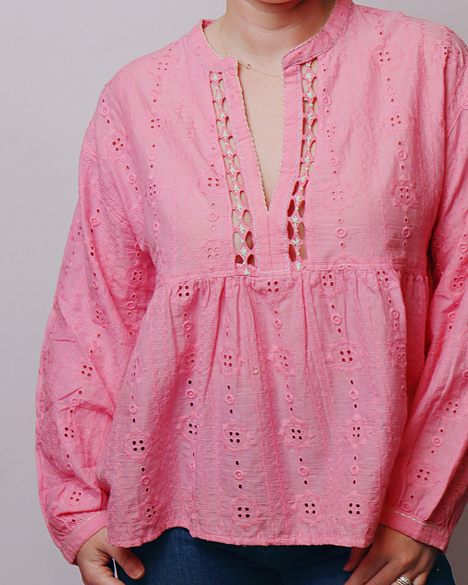 Bev Cotton Eyelet Lace Empire Blouse Top