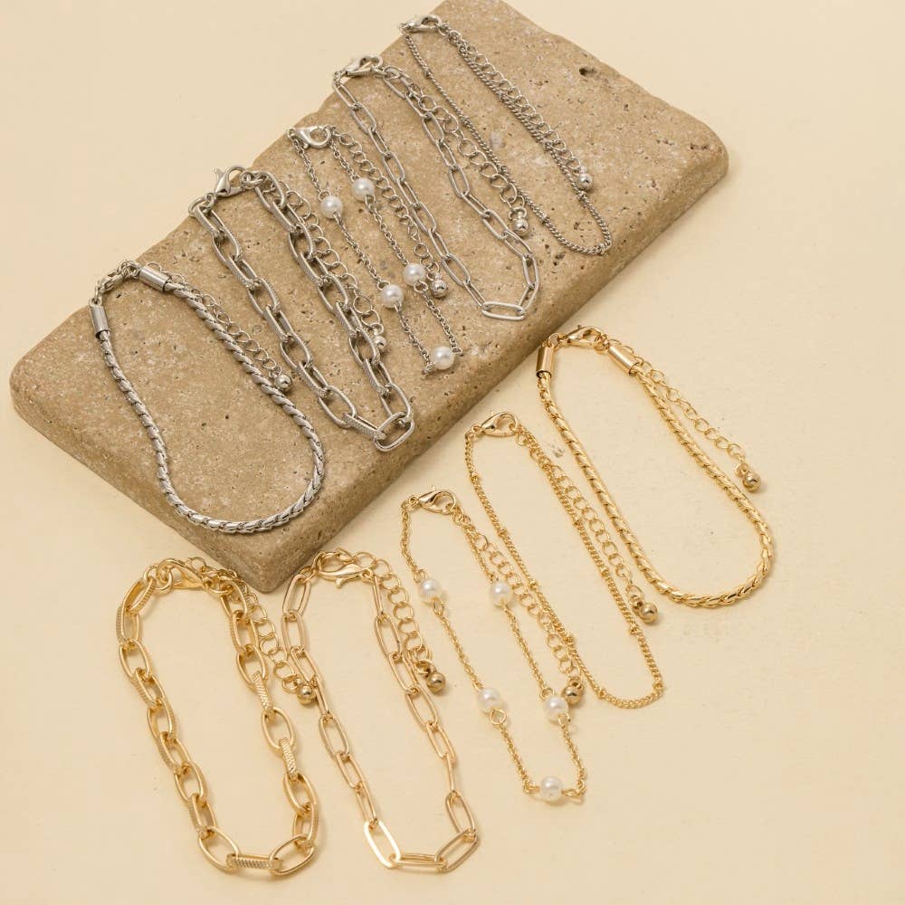 Mixed Metallic Chains Bracelet Set - Blackbird Boutique