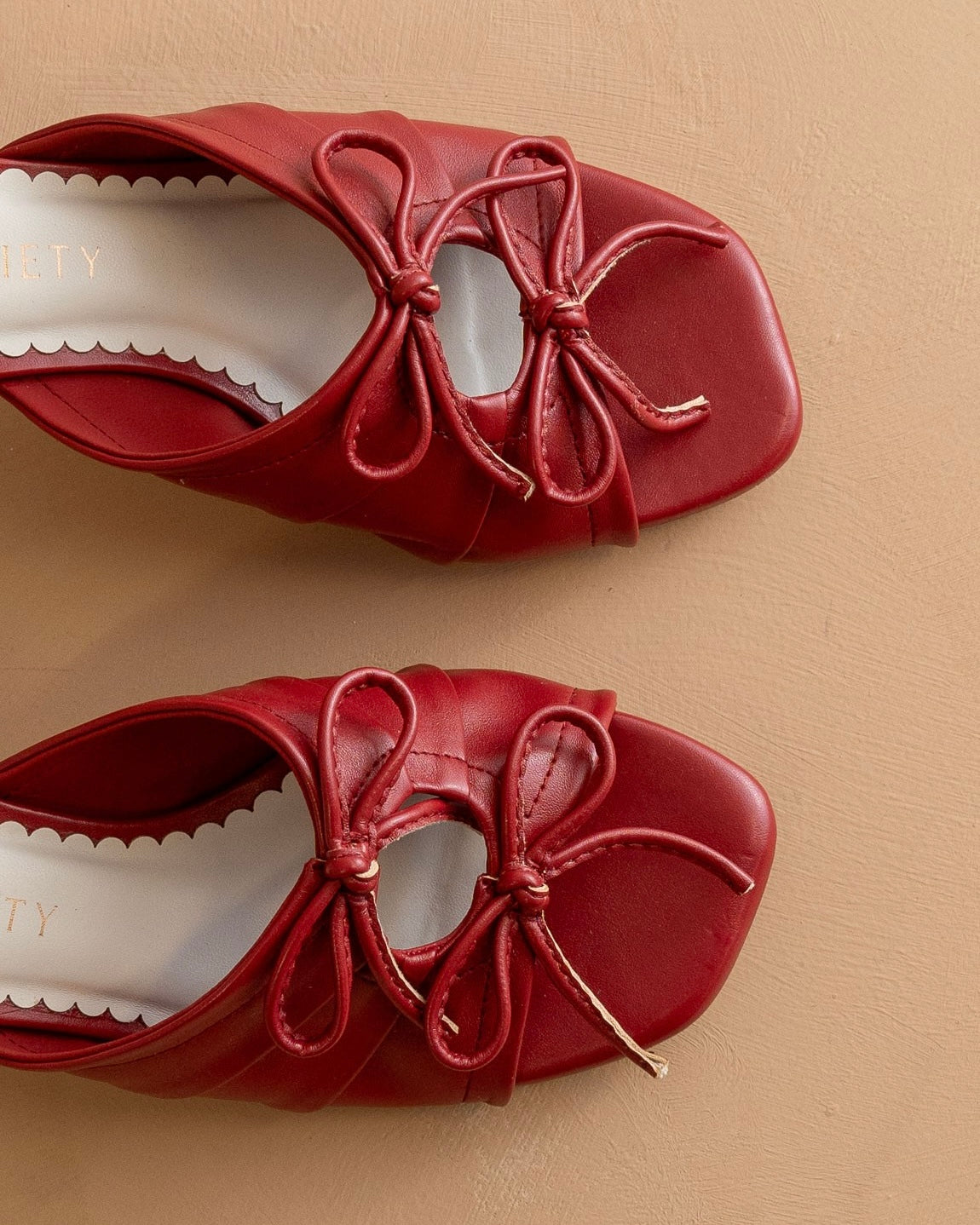 The Emerald Double Bow Heeled Sandals in Red - Blackbird Boutique