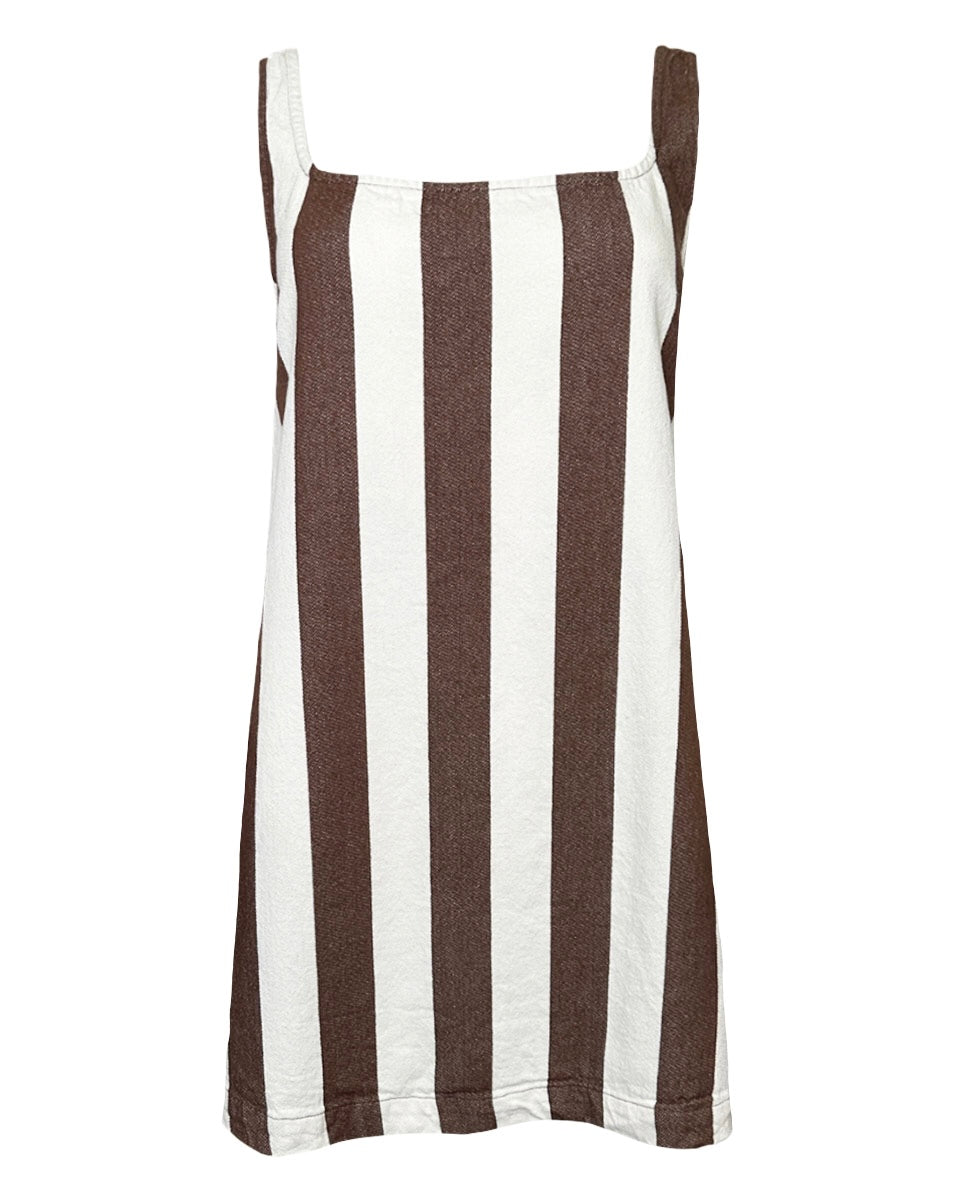 Striped Square Neck Woven Mini Dress in Brown/Cream - Blackbird Boutique