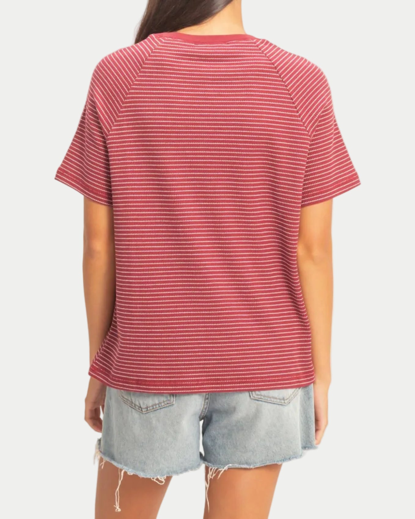 Textured Striped Raglan Sleeve Tee - Blackbird Boutique back view