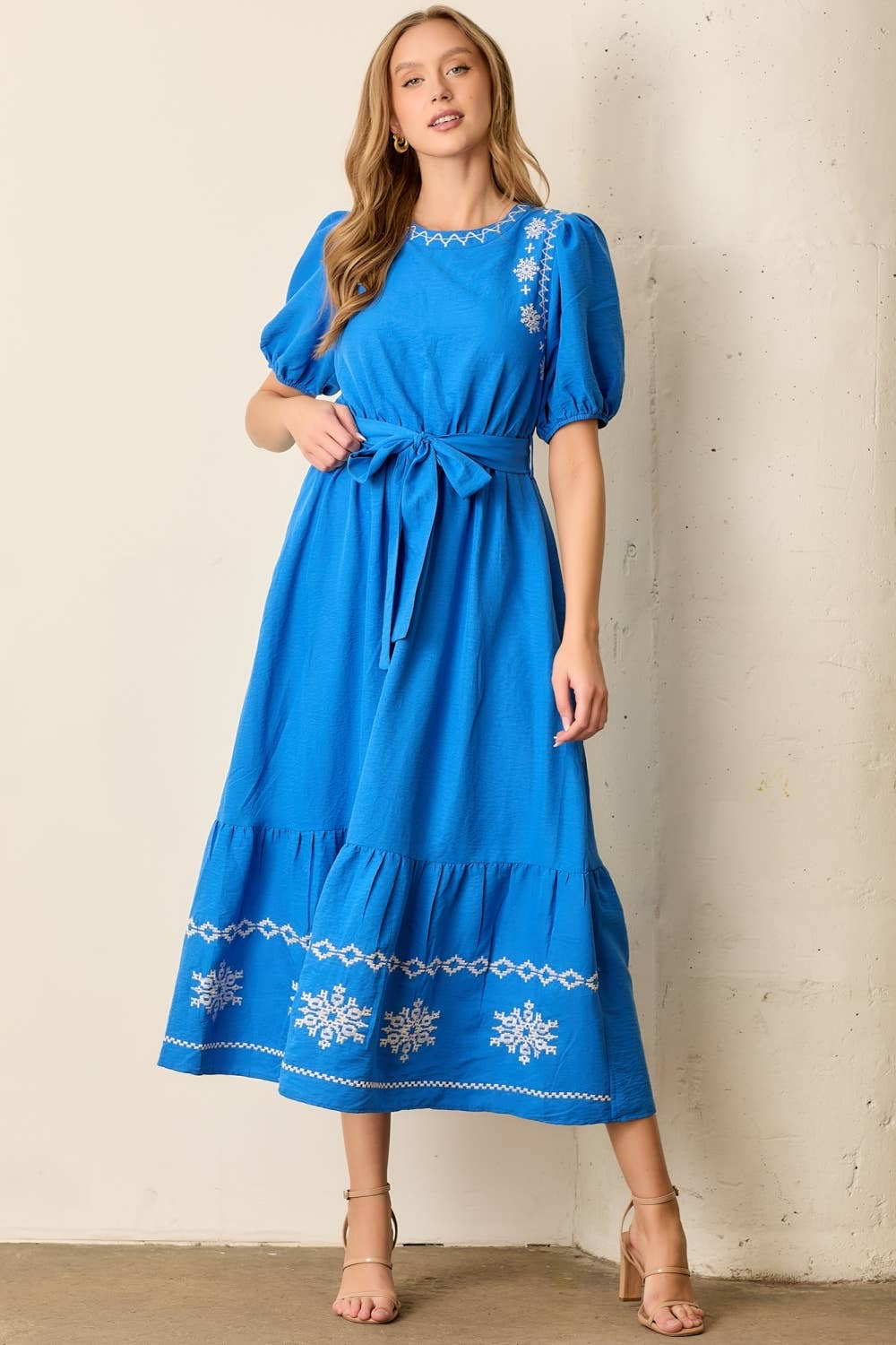 Printed Bubble Sleeve Maxi Dress - Blackbird Boutique