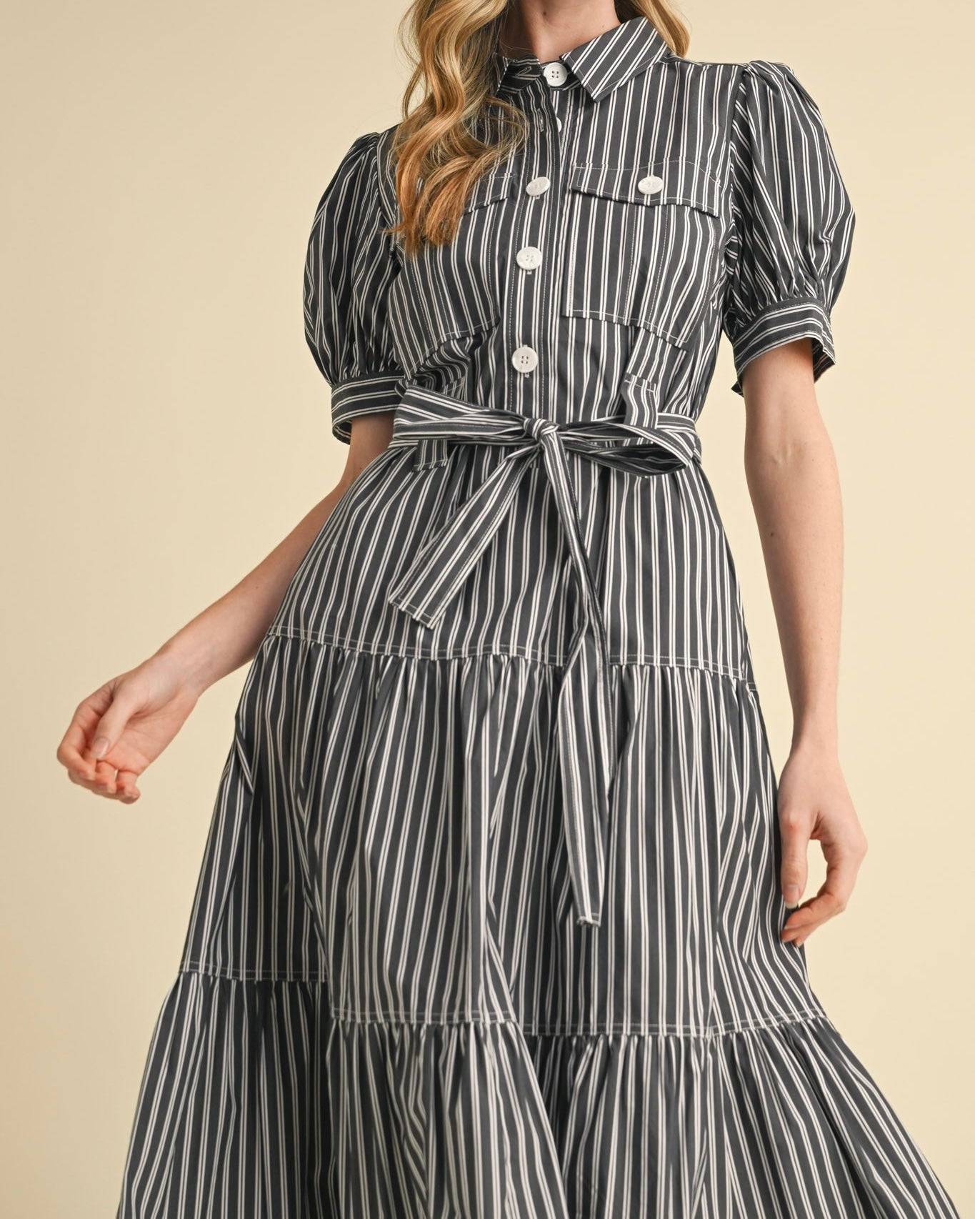 Striped Collared Button Down Midi Dress - Blackbird Boutique