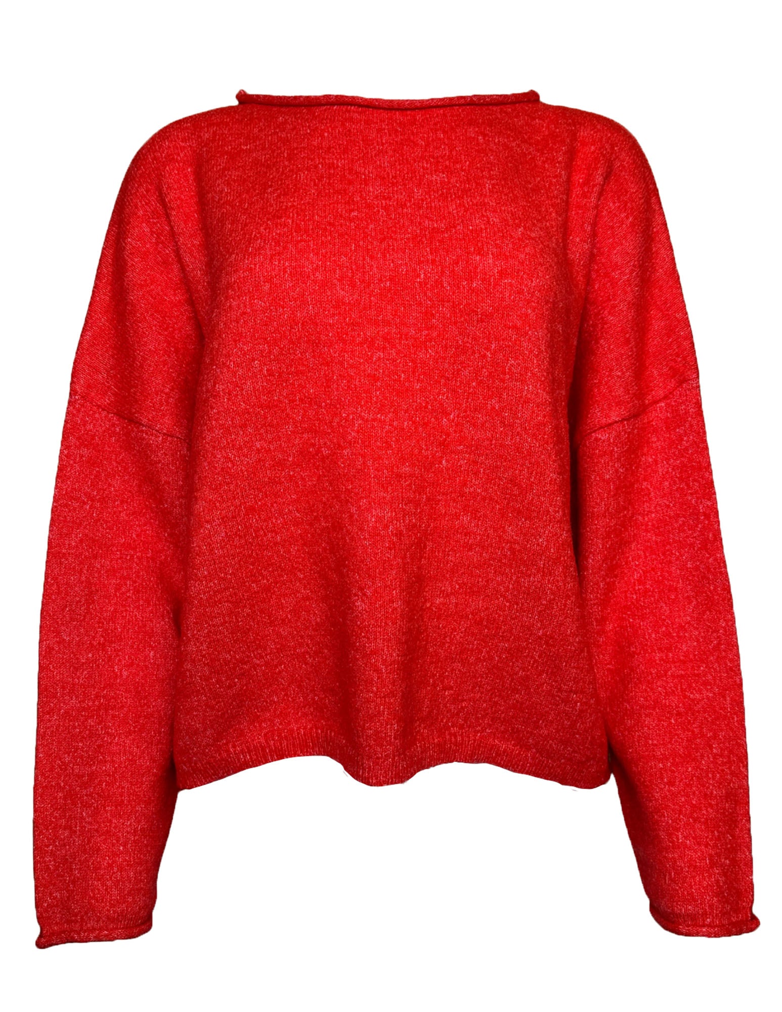 Knit Sweater Rolled Round Neck Pullover Top