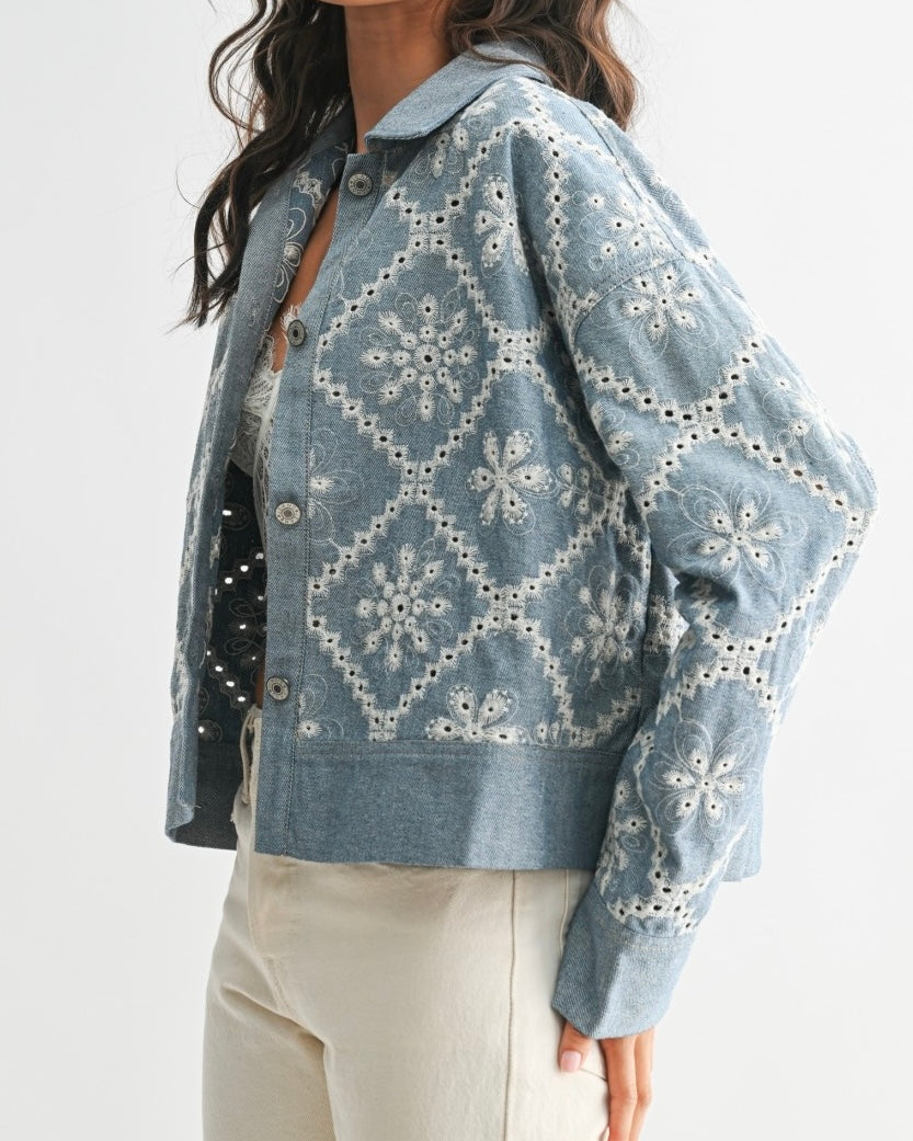 Embroidered Denim Jacket - Blackbird Boutique