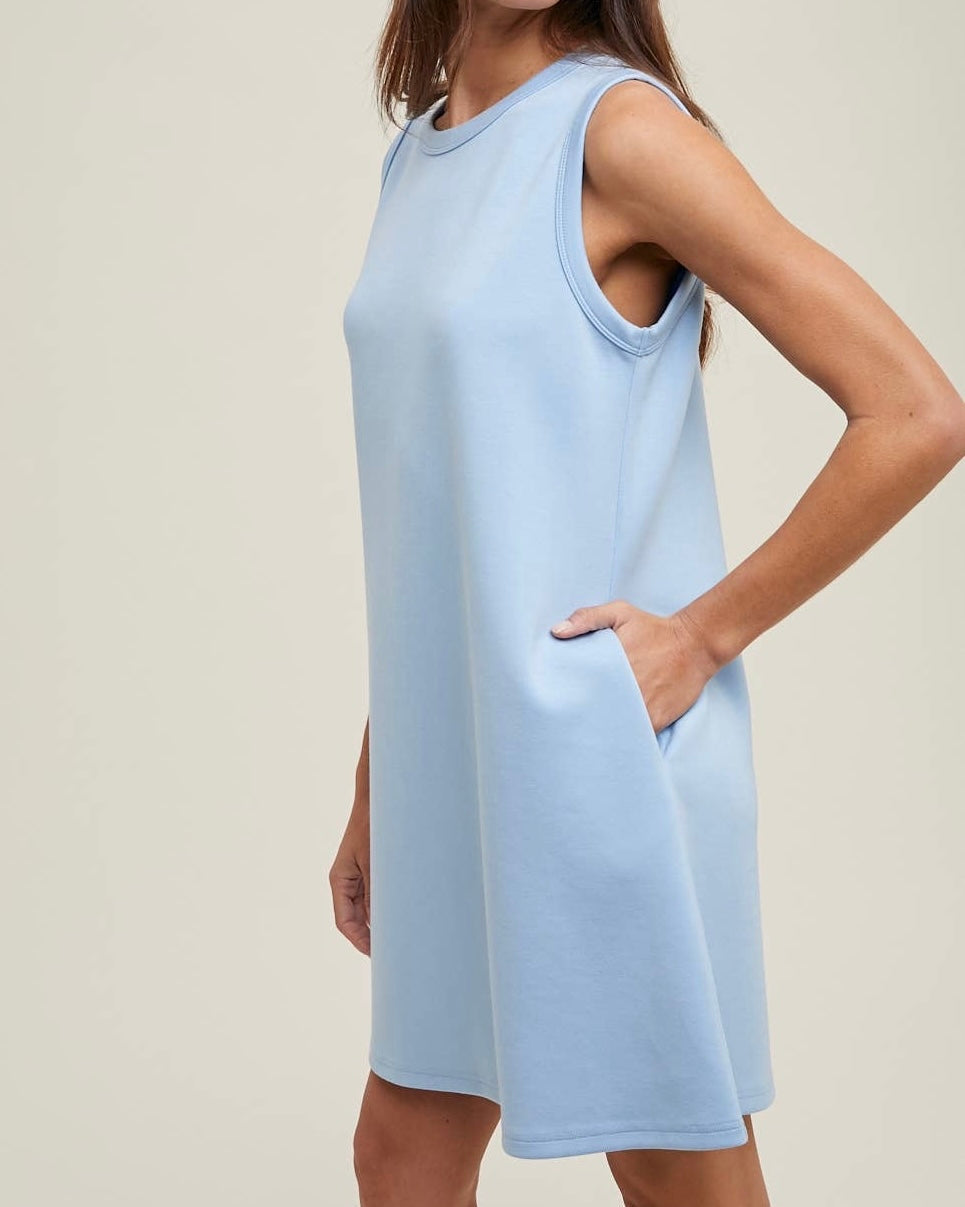 A-Line Mini Tank Dress in Blue - Blackbird Boutique