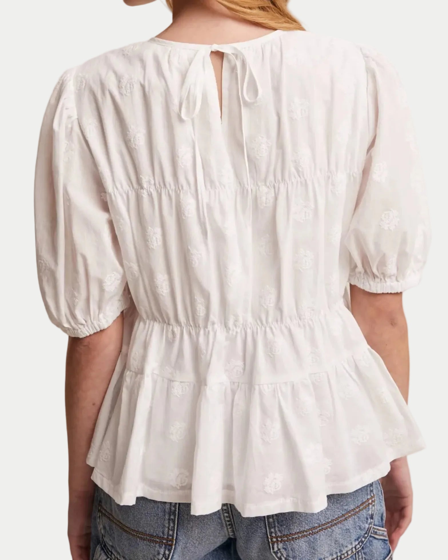 Off White Embroidered Rose Peplum Blouse - Blackbird Boutique