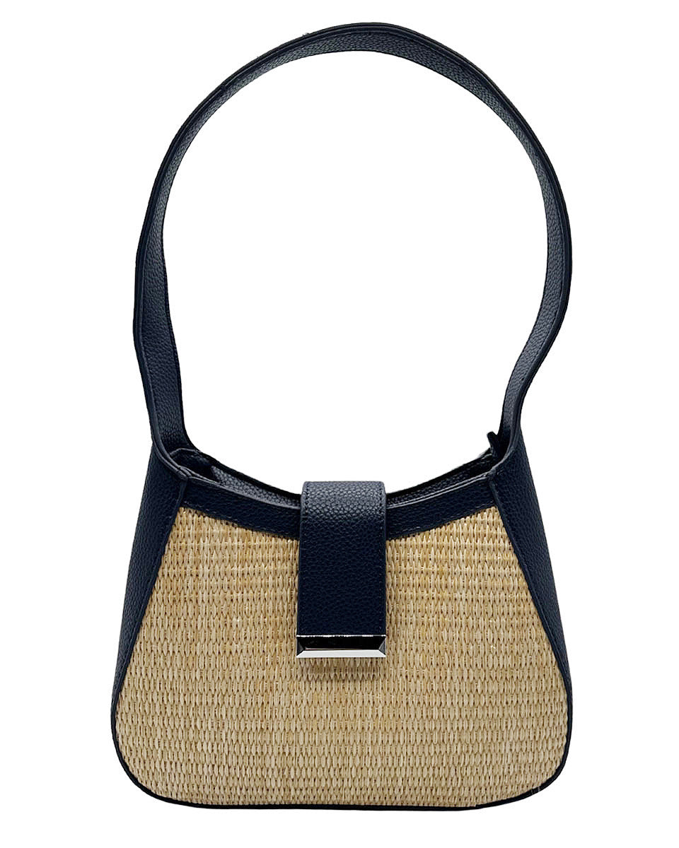 Faux Leather and Braided Straw Handbag - Blackbird Boutique