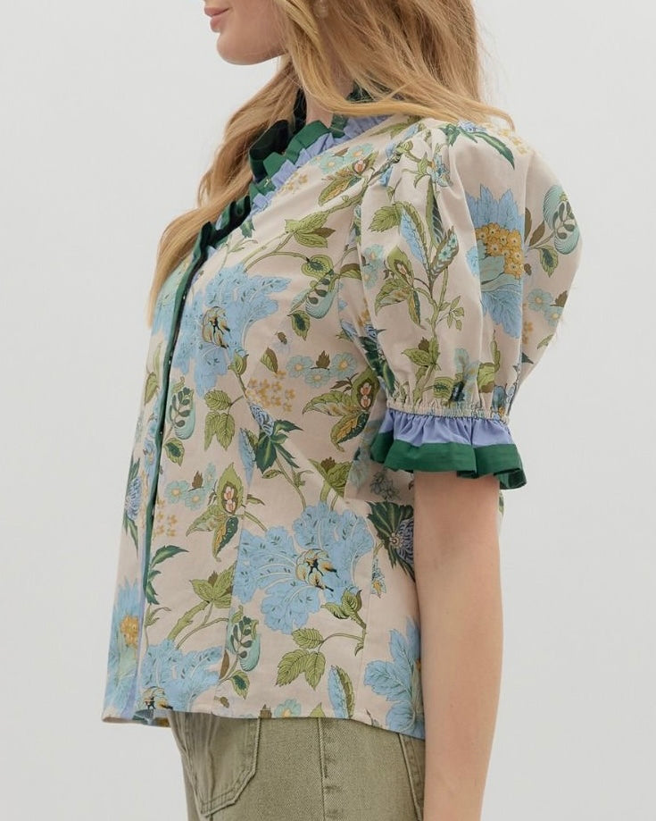 Floral Print Puff Sleeve Top - Blackbird Boutique