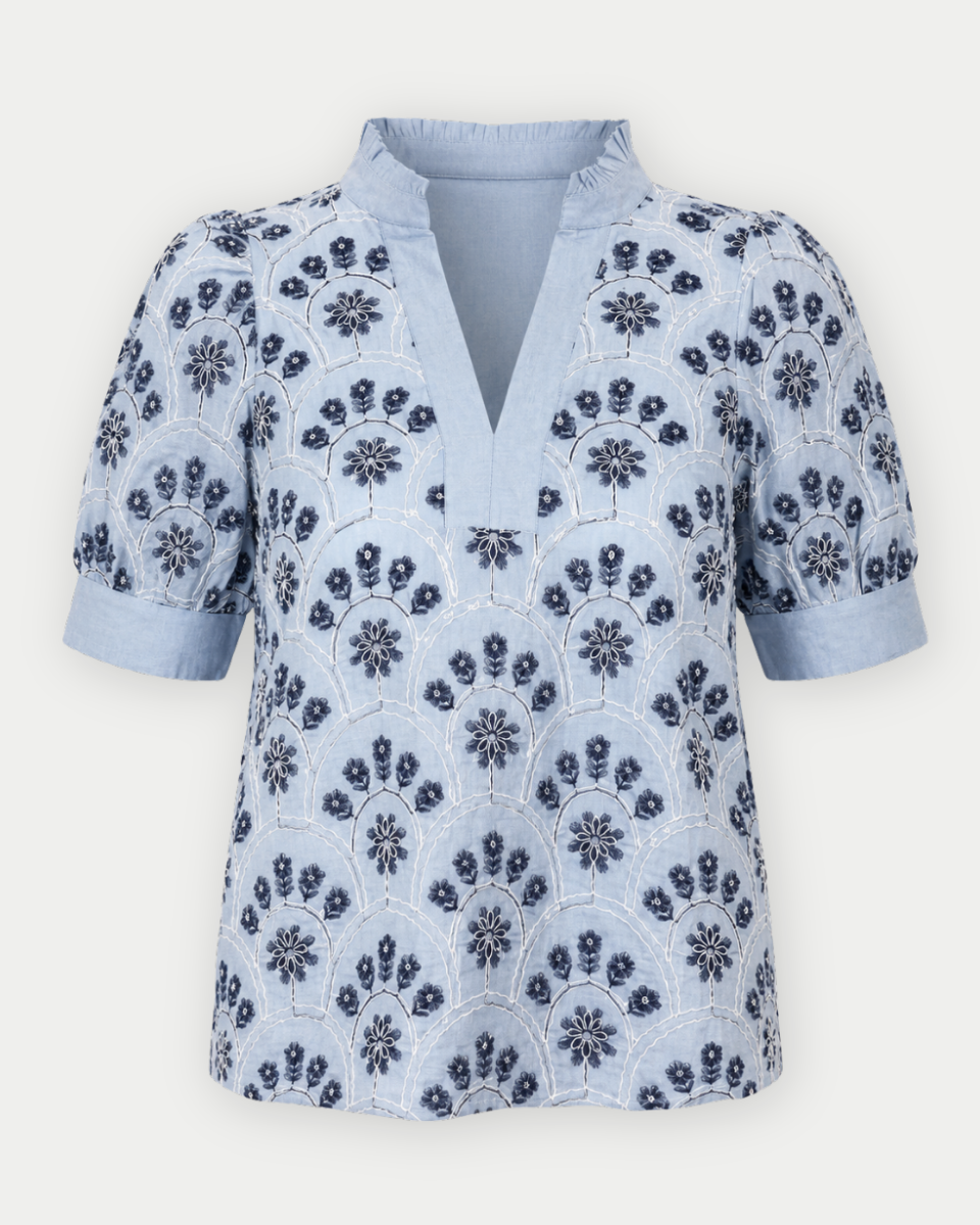 Sylvia Light Blue Sequin Embellished Puff Sleeve Blouse