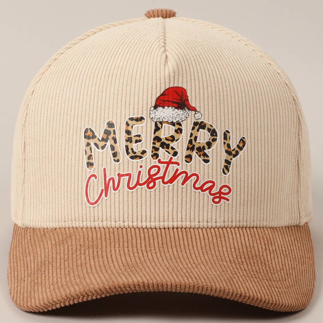 Merry Christmas Fun Text Two-Tone Corduroy Cap - Blackbird Boutique