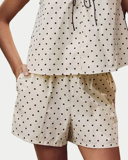FRENCH GIRL AESTHETIC POLKA DOT COTTON SHORTS WITH STRAP - Blackbird Boutique