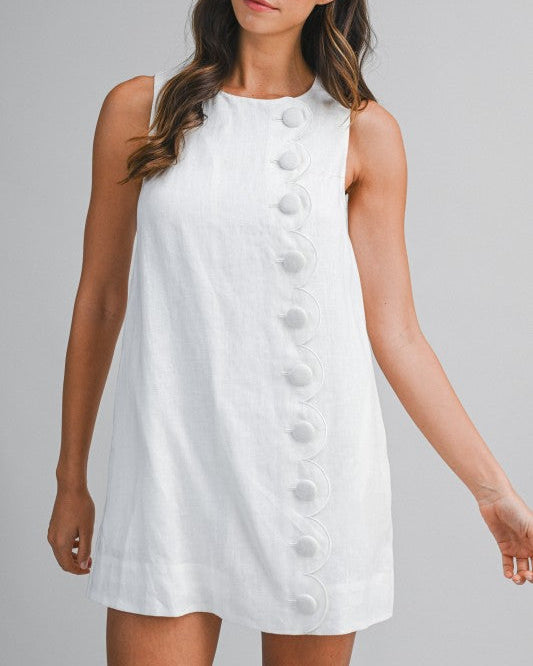 Maggie White Scallop Detail Mini Dress - Blackbird Boutique