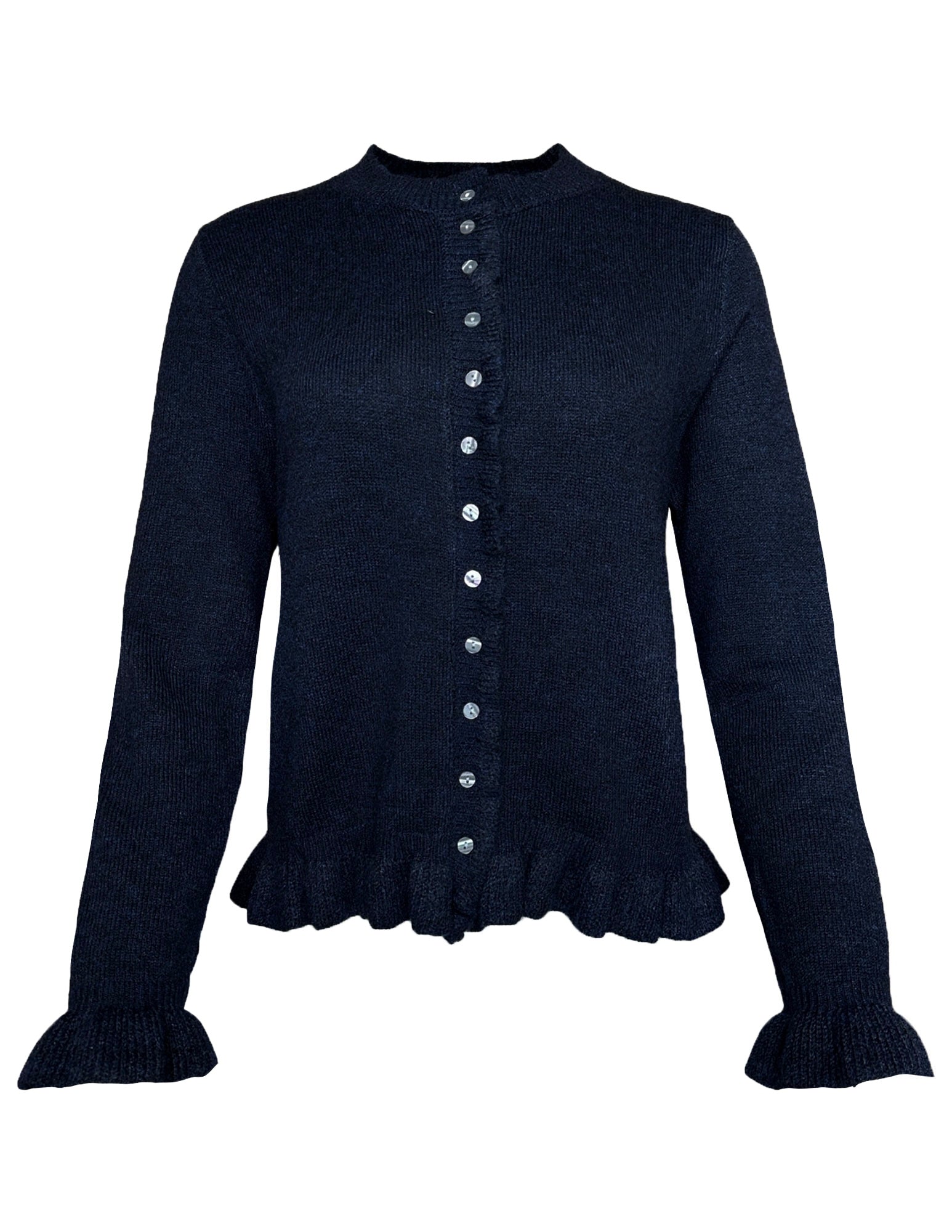 Navy Ruffle Trim Button-Up Cardigan