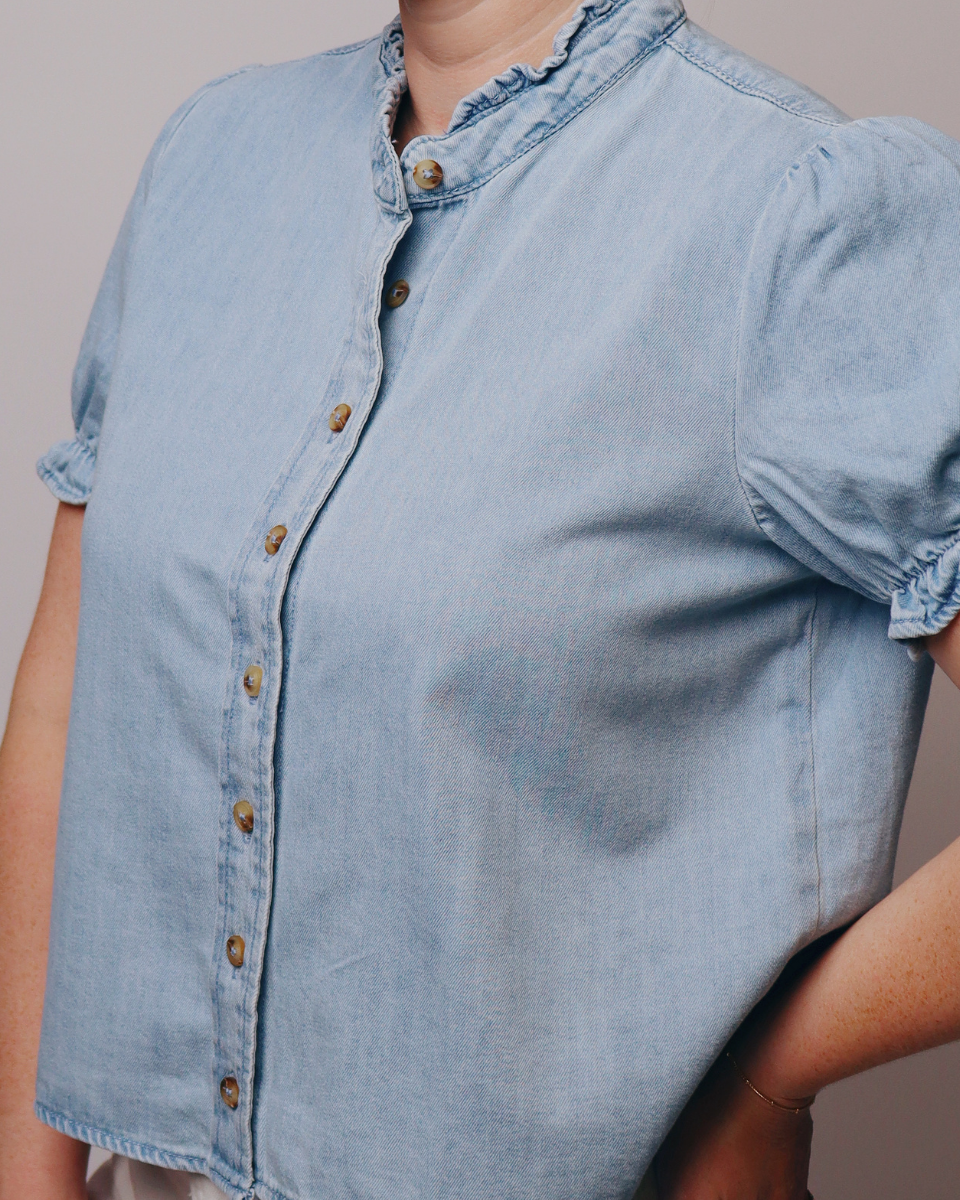Cindy Puff Sleeve Button Up Denim Top