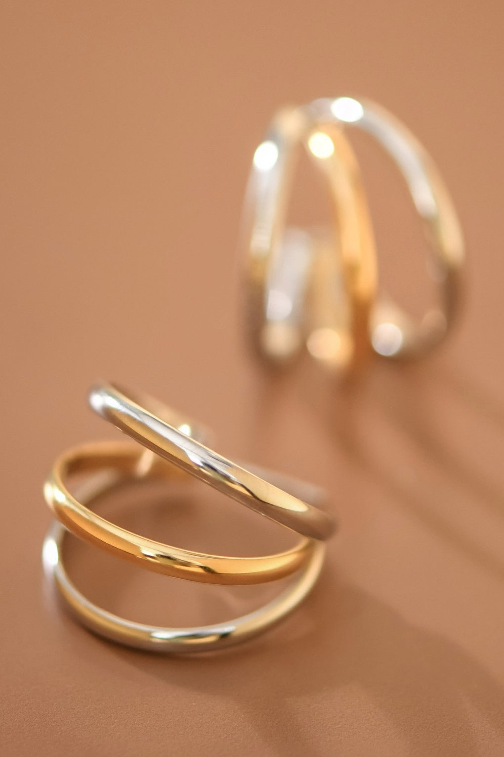 Two Toned Triple Hoop Earrings