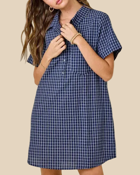 Checkered Seersucker Shirt Dress