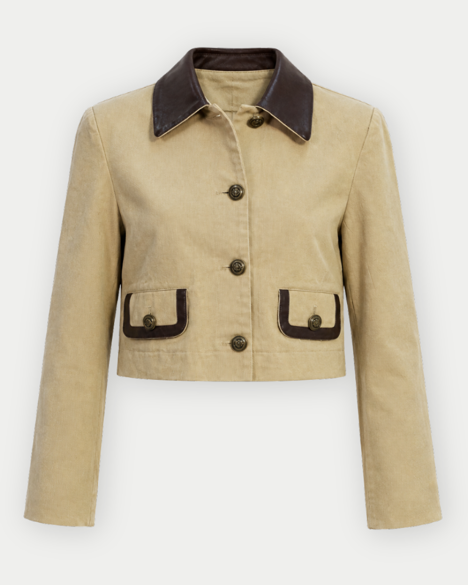Abbey Cropped Button Down Jacket with Contrast Detail