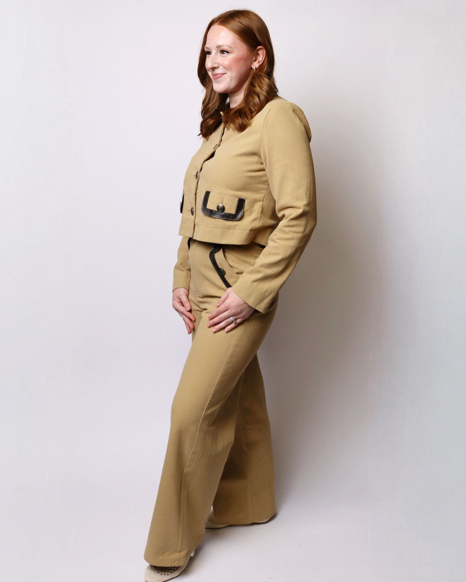 Abbey Cropped Button Down Jacket with Contrast Detail