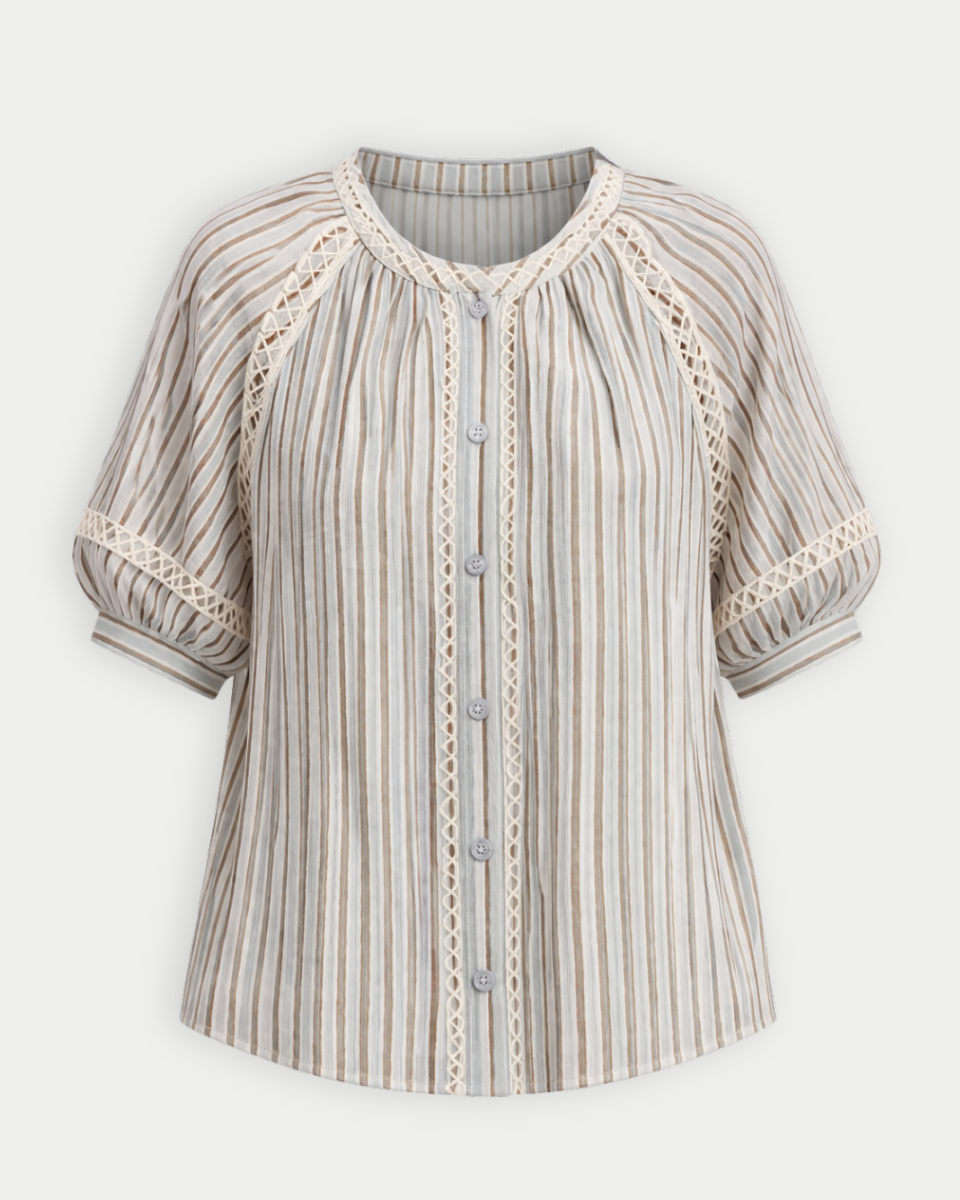 Sophia Striped Blouse with Embroidery Accents - Blackbird Boutique