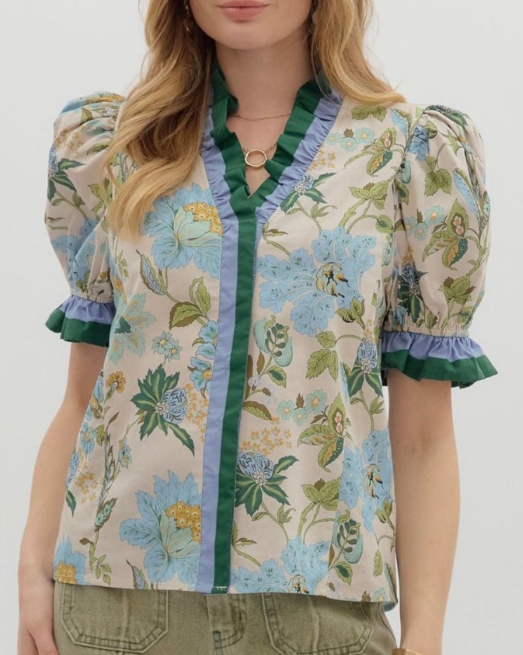 Floral Print Puff Sleeve Top - Blackbird Boutique