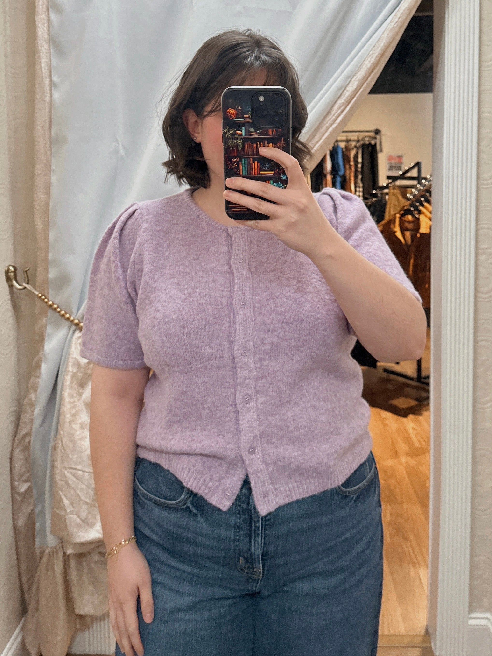 SHORT PUFF SLEEVE SWEATER CARDIGAN