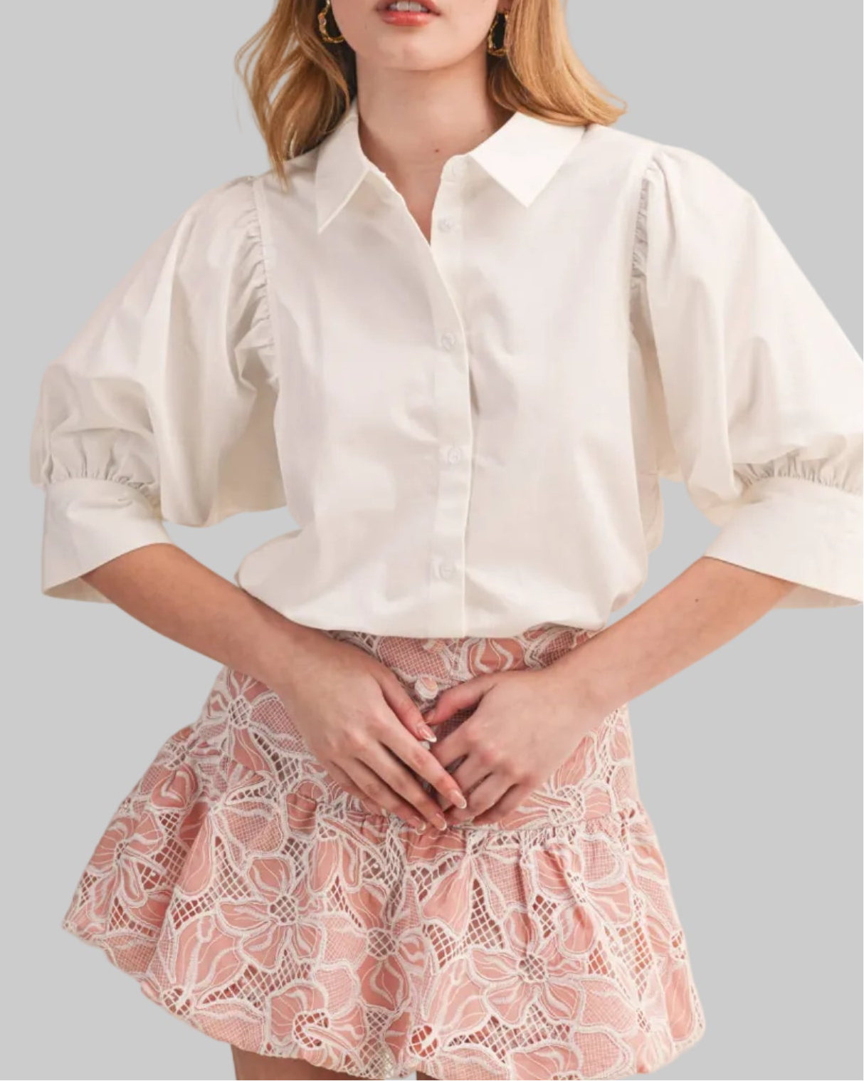 PUFF SLEEVE BUTTON DOWN TOP - Blackbird Boutique