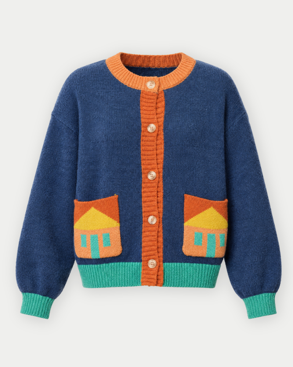 Brea Whimsical House Pocket Knit Cardigan - Blackbird Boutique