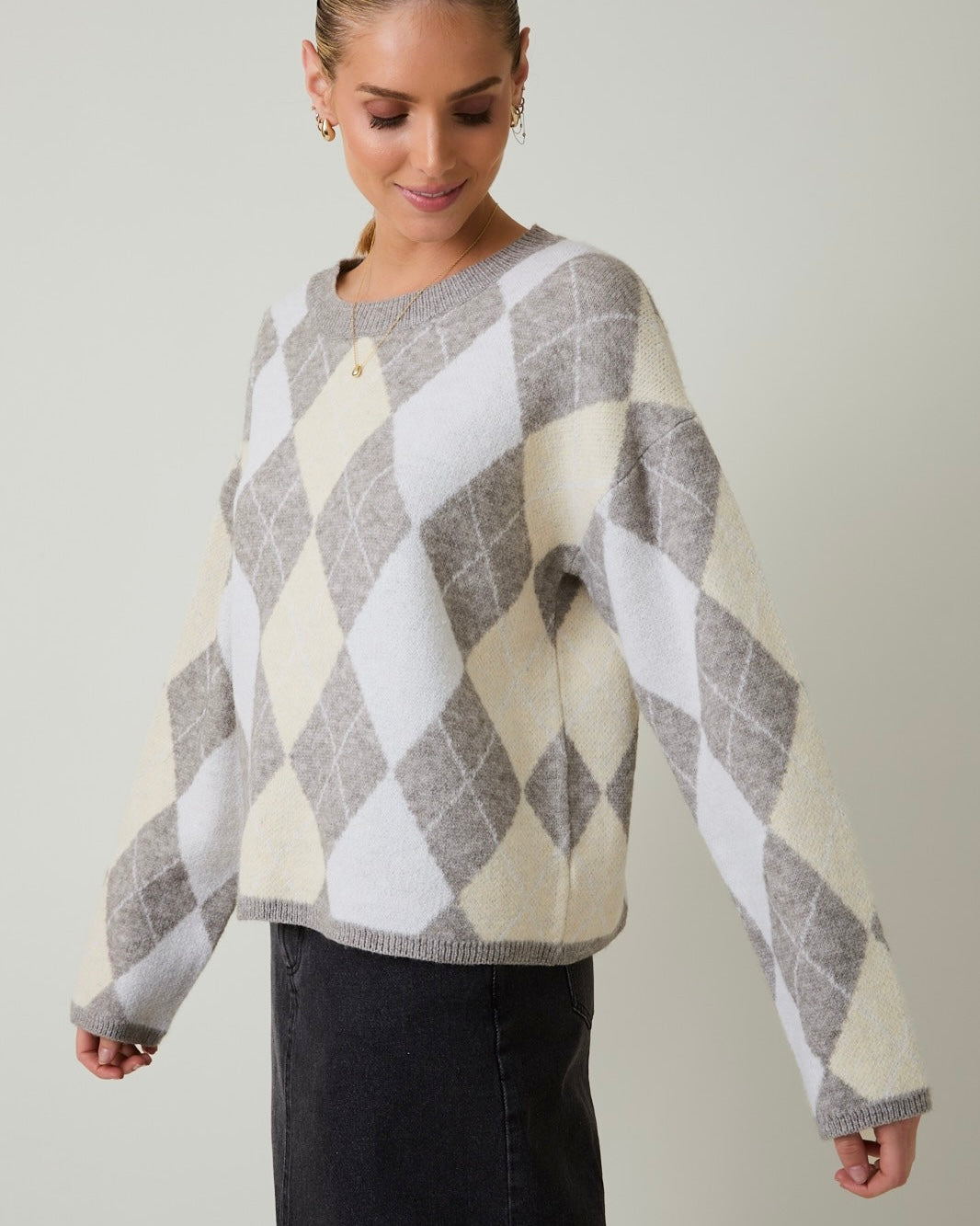 Long Sleeve Argyle Sweater