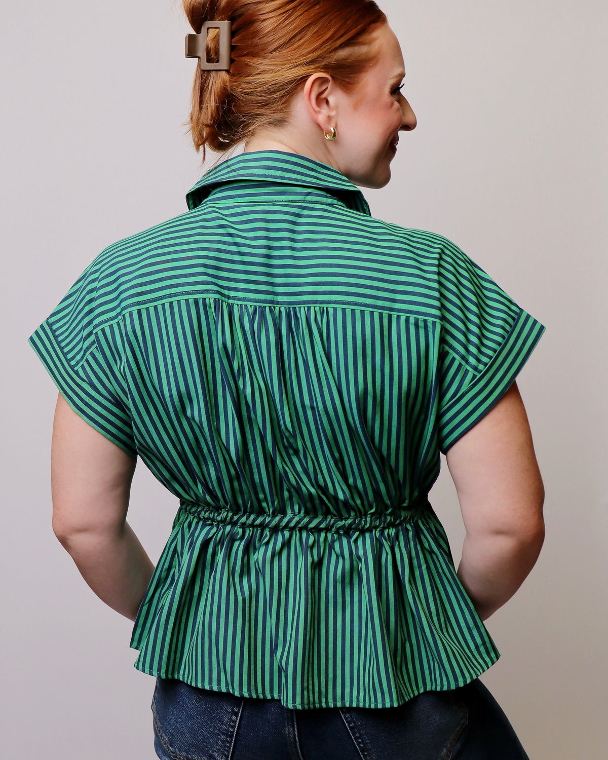 Hazel Striped Button Front Adjustable Waist Top