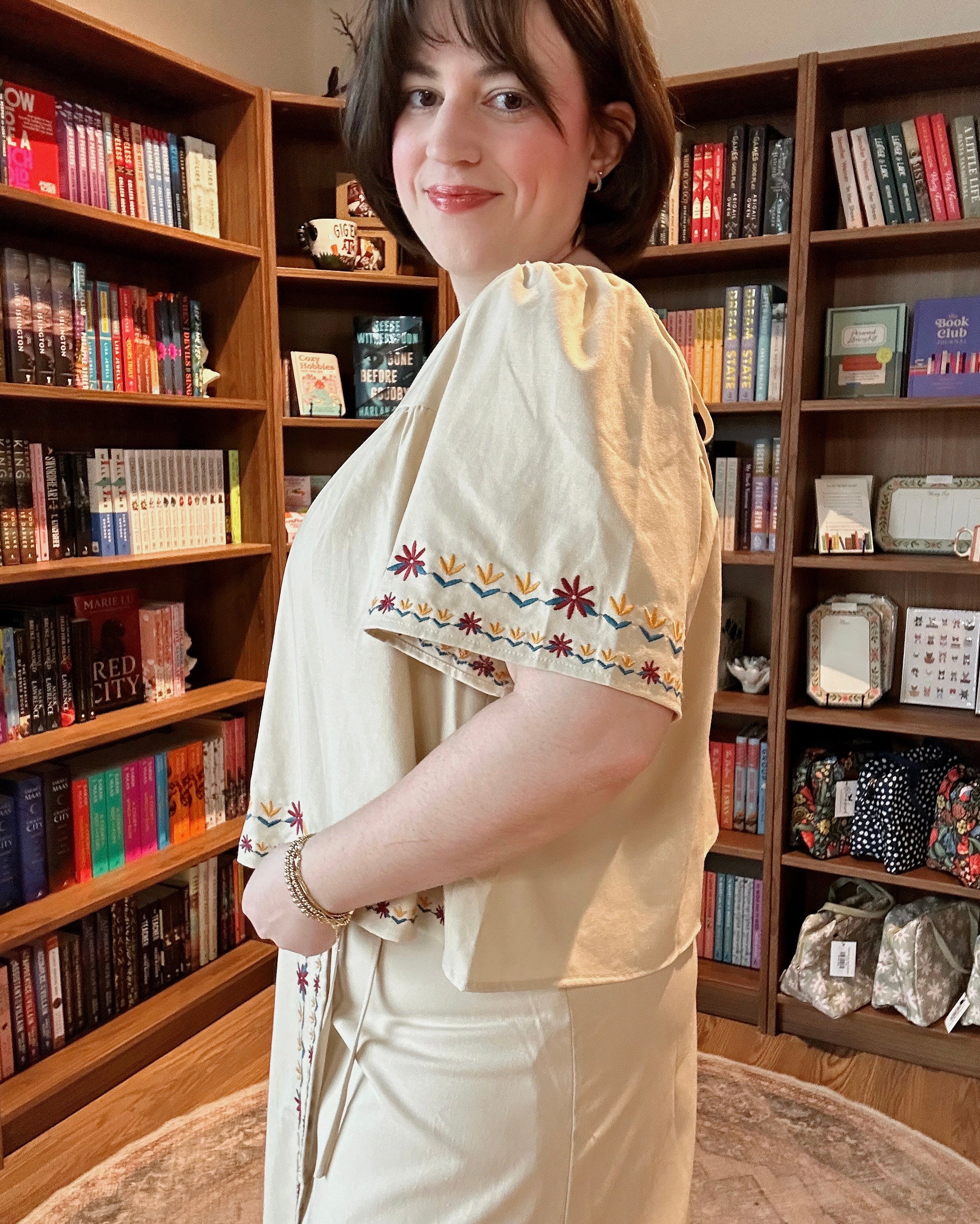 Embroidered Floral Peasant Blouse - Blackbird Boutique