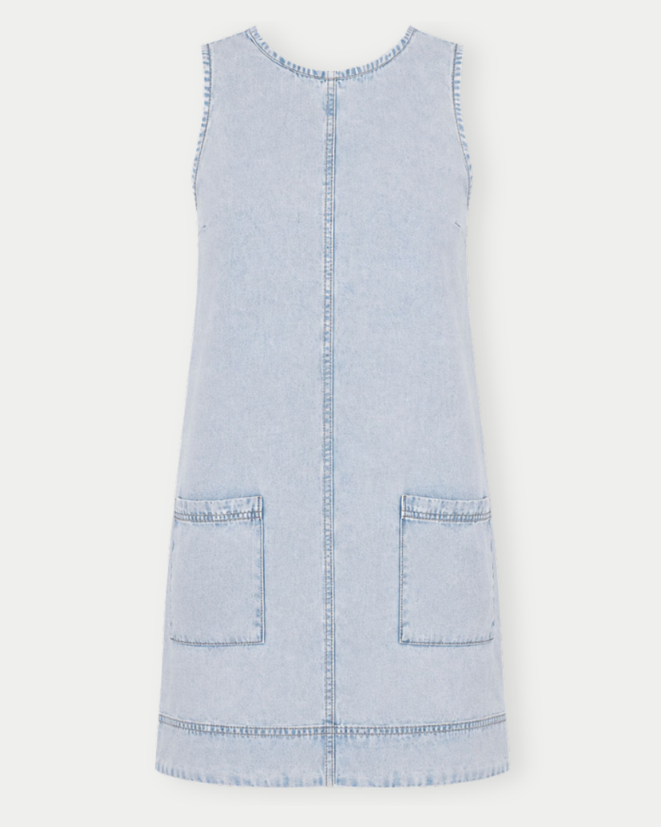 Light blue denim dress on a white background