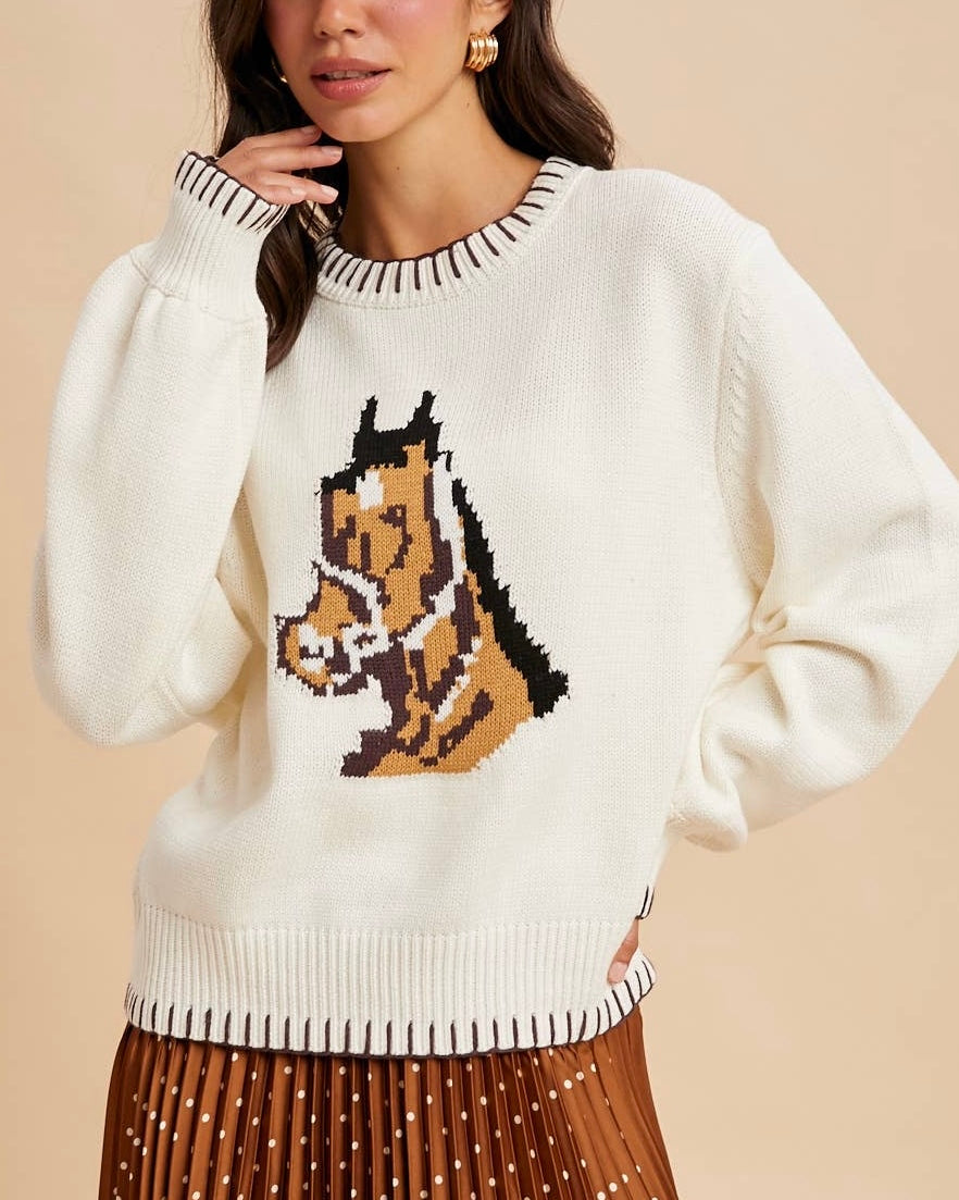 Horse Motif Knitted Sweater - Blackbird Boutique