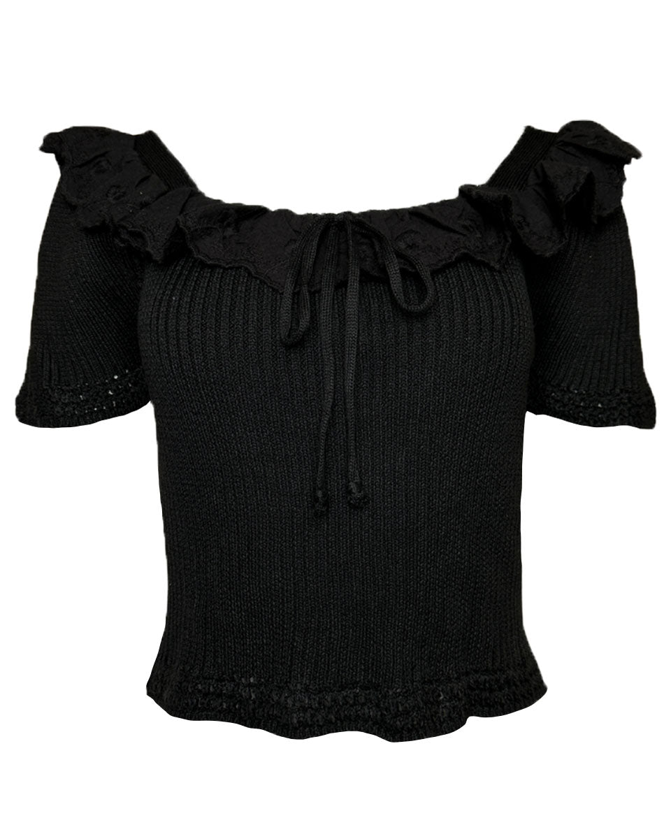 Square Neck Crochet Trim Sweater Top - Blackbird Boutique