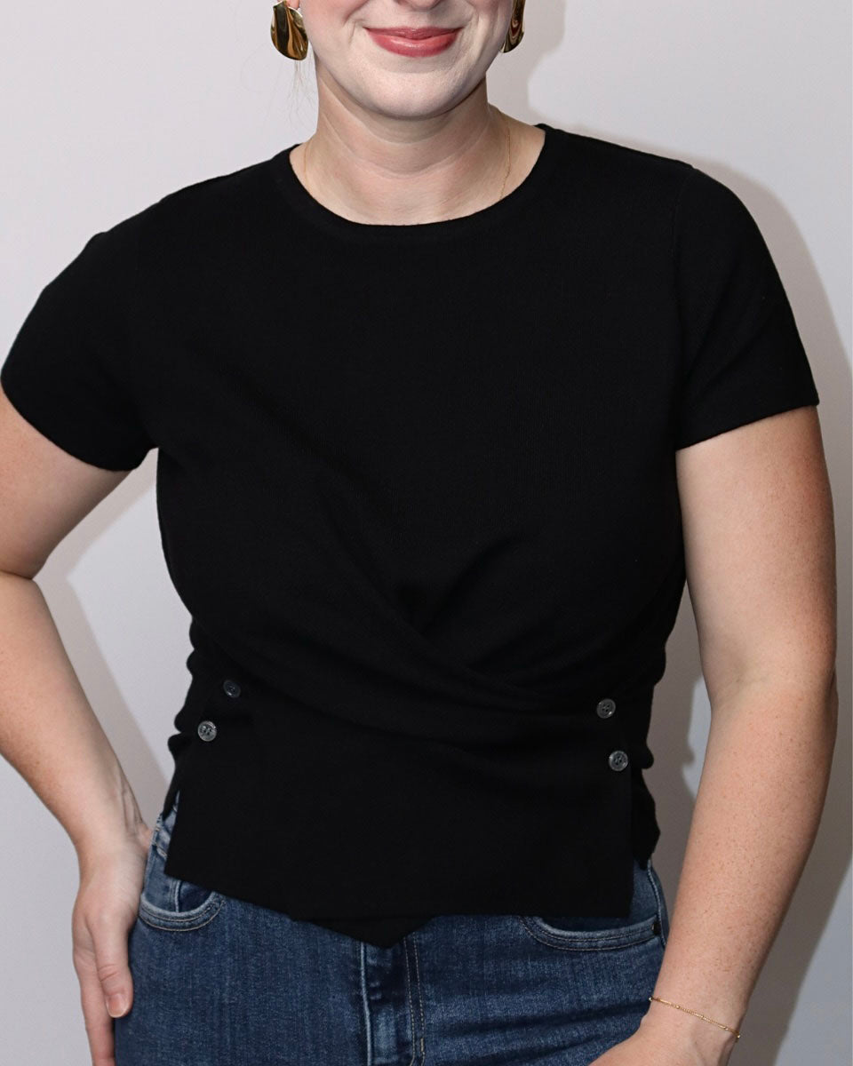 Johnnie Cross Waist Asymmetrical Hem Knit Top